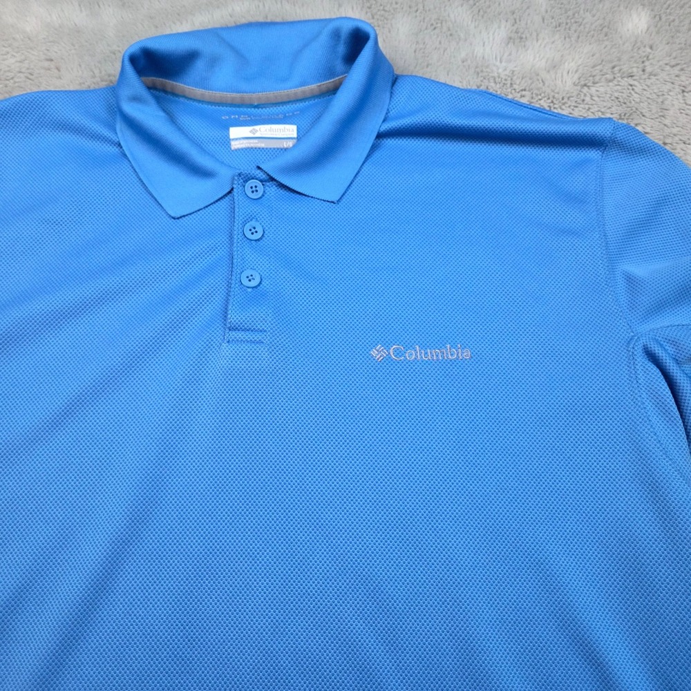 Columbia Polo Shirt Mens Large L Blue Omni-Shade Sun Protection Short‎ Sleeve